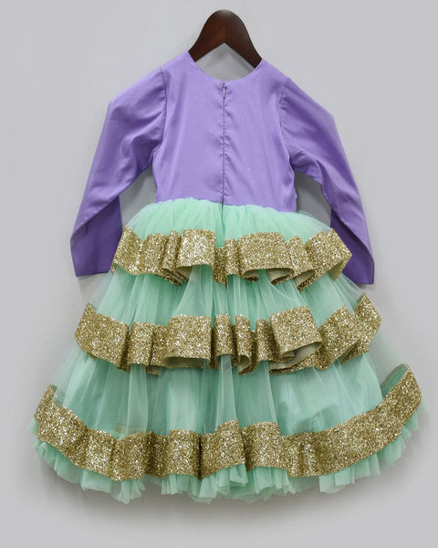 Pre-Order: Purple and Aqua Green Netted Frock
