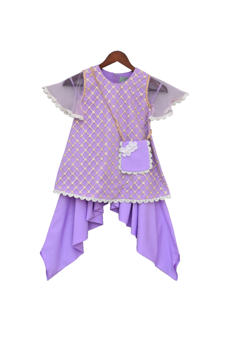 Pre-Order: Purple Butti Net Kurti with Dhoti