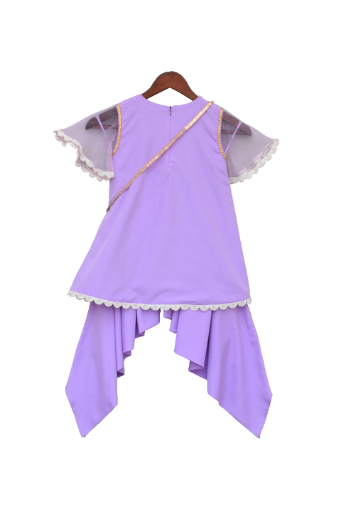 Pre-Order: Purple Butti Net Kurti with Dhoti