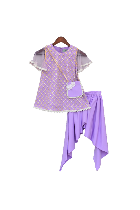 Pre-Order: Purple Butti Net Kurti with Dhoti