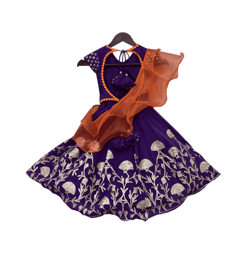 Pre-Order: Purple Embroidery Choli with Orange Dupatta