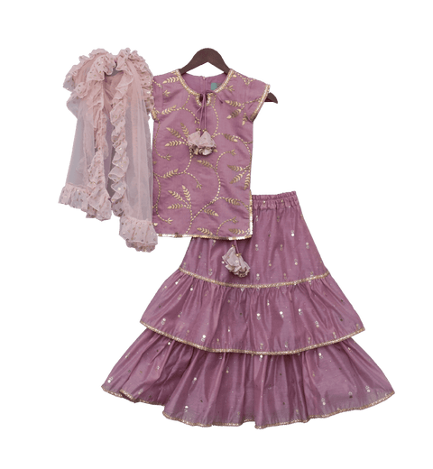 Pre-Order: Purple Embroidery Kurta with Purple Lehenga