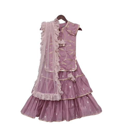 Pre-Order: Purple Embroidery Kurta with Purple Lehenga
