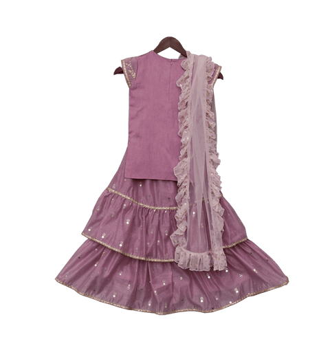 Pre-Order: Purple Embroidery Kurta with Purple Lehenga