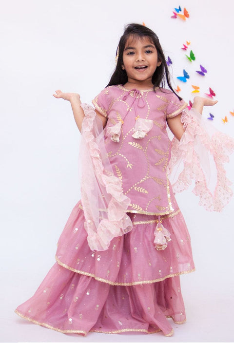 Pre-Order: Purple Embroidery Kurta with Purple Lehenga