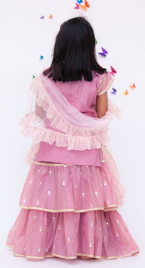 Pre-Order: Purple Embroidery Kurta with Purple Lehenga