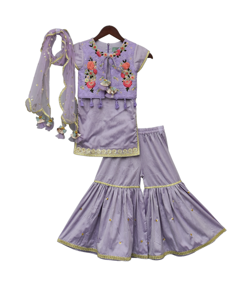 Pre-Order: Purple Kurti with attached Phulkari Jacket