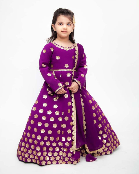 Pre-Order: Purple Sequins Flowers Anarkali
