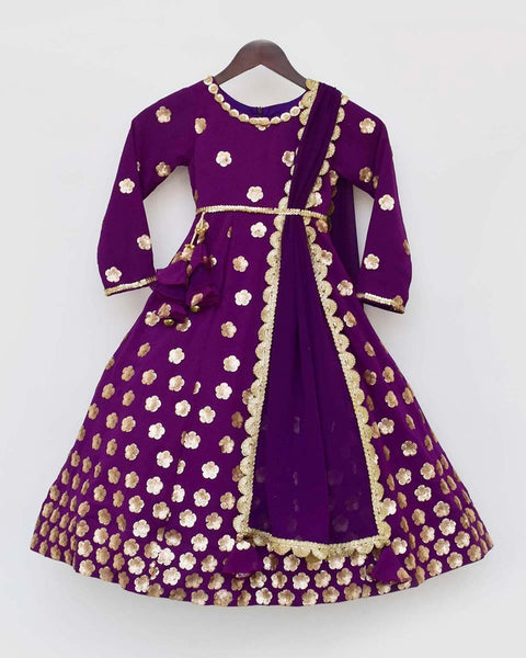 Pre-Order: Purple Sequins Flowers Anarkali