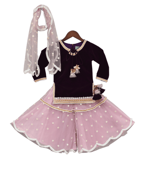 Pre-Order: Purple Velvet Kurti with Net Dupatta