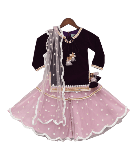 Pre-Order: Purple Velvet Kurti with Net Dupatta