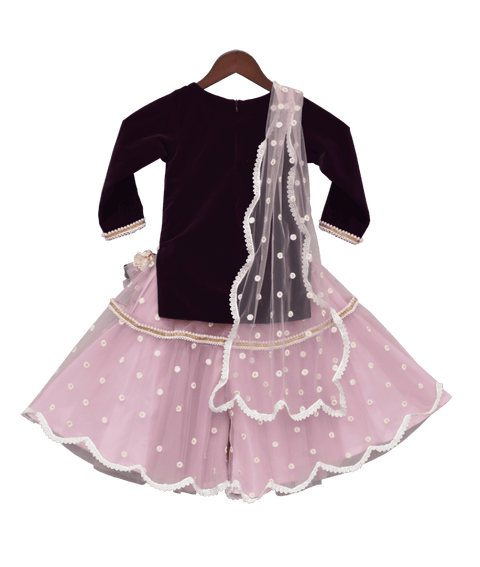 Pre-Order: Purple Velvet Kurti with Net Dupatta