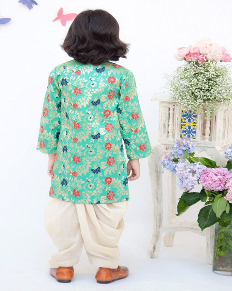 Pre-Order: Rama Green Brocade Ajkan with Dhoti