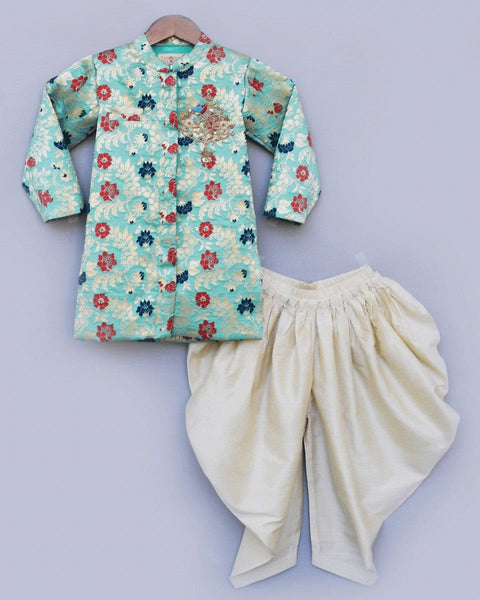 Pre-Order: Rama Green Brocade Ajkan with Dhoti