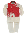 Pre-Order: Red Embroidery Nehru Jacket with Kurta & Churidar