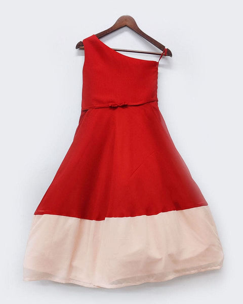 Pre-Order: Red and Peach Georgette Dress