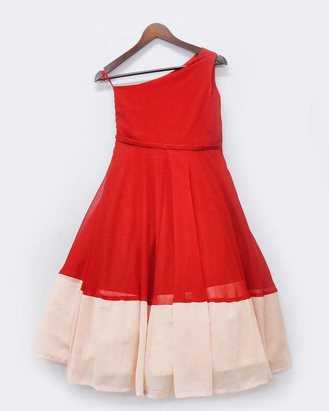 Pre-Order: Red and Peach Georgette Dress