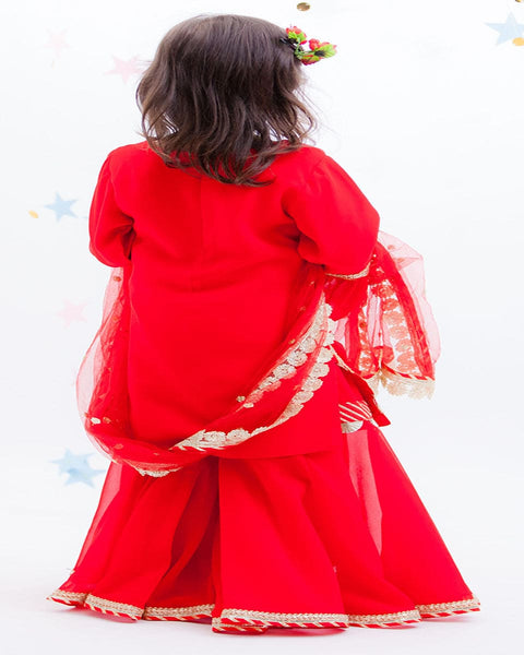 Pre-Order: Red Embroidery Kurti with Red Sharara