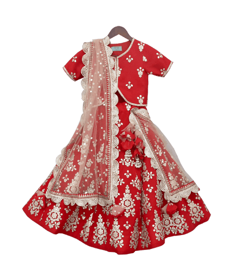 Pre-Order: Red Gota Choli with Lehenga