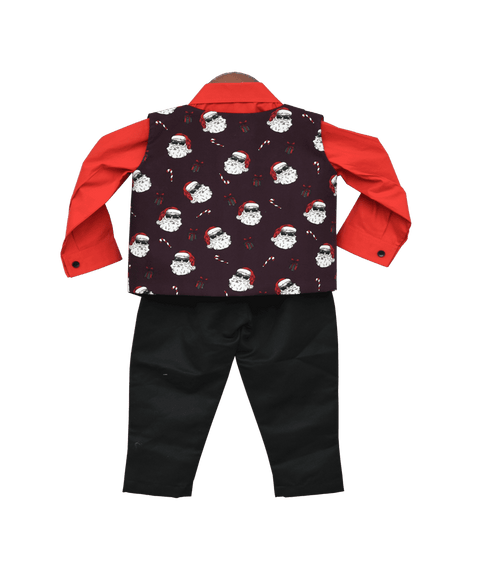 Pre-Order: Santa Claus Print Waist Coat with Pant & Shirt