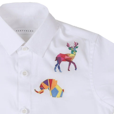Pre-Order: Geometric Elephant and Deer Embroidered Shirt