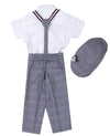 Pre-Order: Checkered Suspender Pants with White Shirt-Blue/White