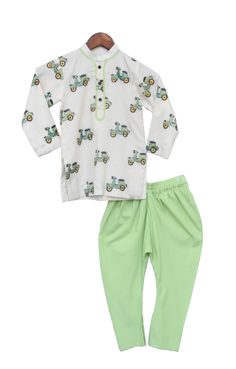 Pre-Order: Scooter Embroidery Kurta with Pista Green Churidar
