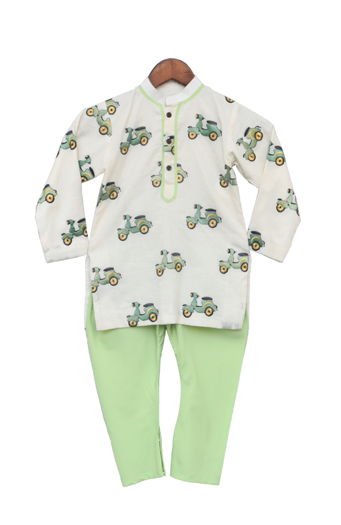 Pre-Order: Scooter Embroidery Kurta with Pista Green Churidar
