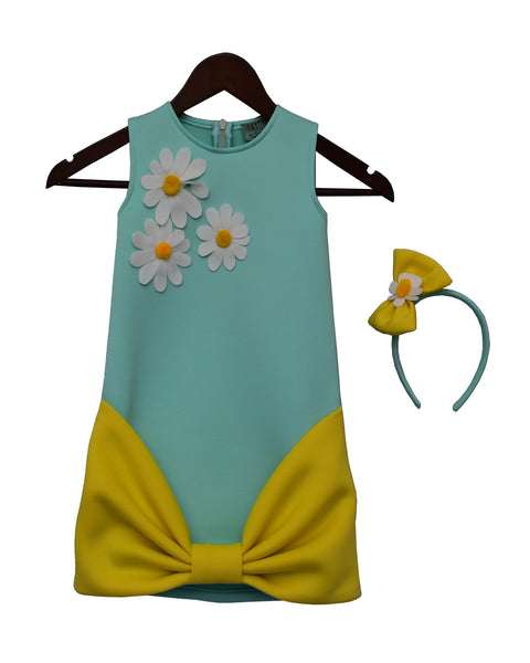 Pre-Order: Sea Green and Lemon Yellow Lycra Dress