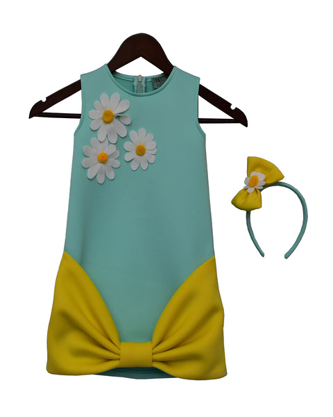 Pre-Order: Sea Green and Lemon Yellow Lycra Dress