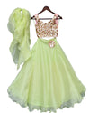 Pre-Order: Sequence 3D Flower Choli with Green Organza Lehenga