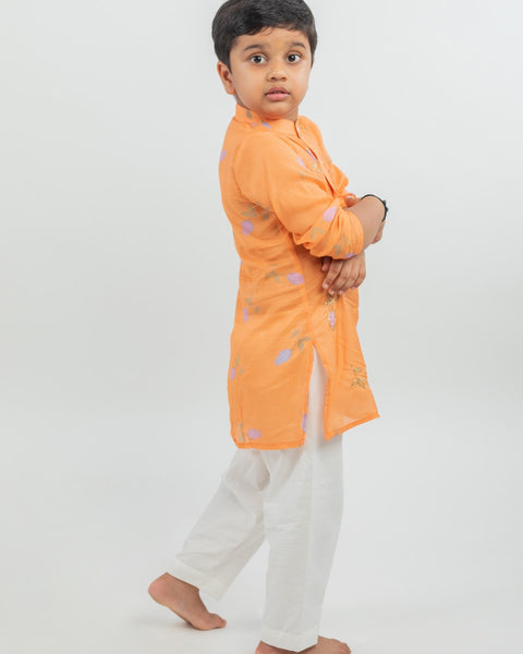 Pre-Order: Muslin Digital Print Kurta with handwork details and cotton Pajama