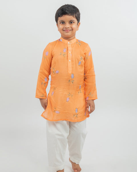 Pre-Order: Muslin Digital Print Kurta with handwork details and cotton Pajama