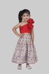 Pre-Order: Red Crop Top With Printed Short Skirt