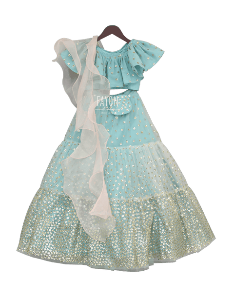 Pre-Order: Sky Blue Sequence Top with Lehenga