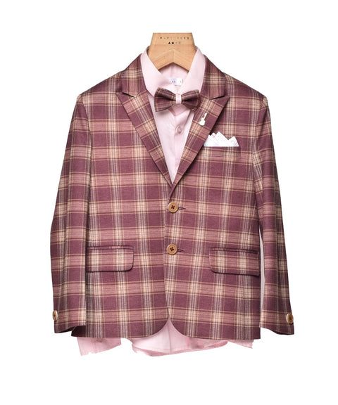 Pre-Order:  Maroon Check Suit with Pink Shirt and same Bowtie