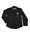 Pre-Order: Black shirt with Purple Collar & Embroidery on Chest