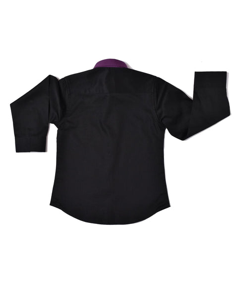 Pre-Order: Black shirt with Purple Collar & Embroidery on Chest