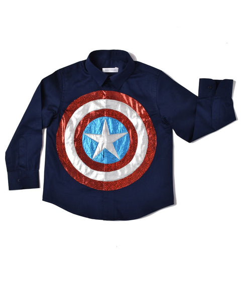 Pre-Order: Navy Blue Shirt with captain America Shield