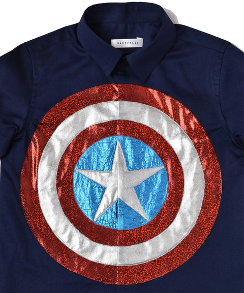 Pre-Order: Navy Blue Shirt with captain America Shield