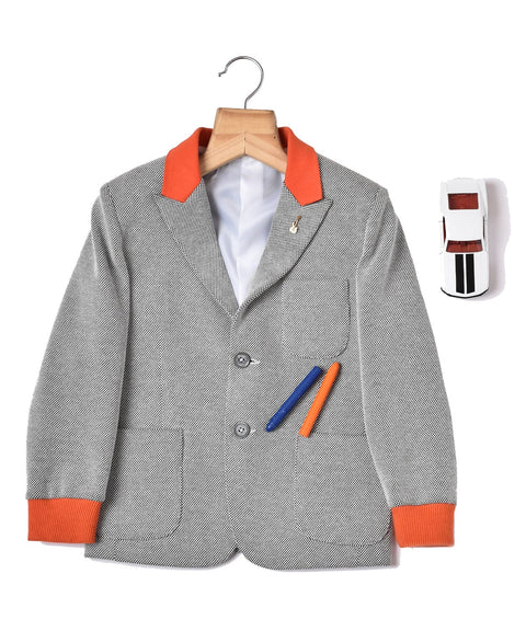Pre-Order: Monochrome Milange Blazer with Orange Ribber Collar & Cuff