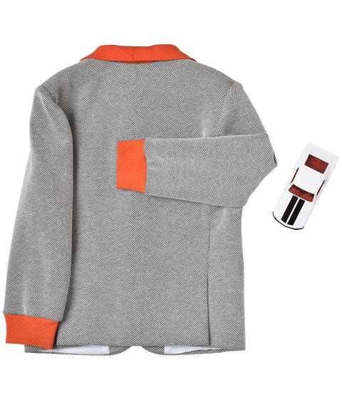 Pre-Order: Monochrome Milange Blazer with Orange Ribber Collar & Cuff