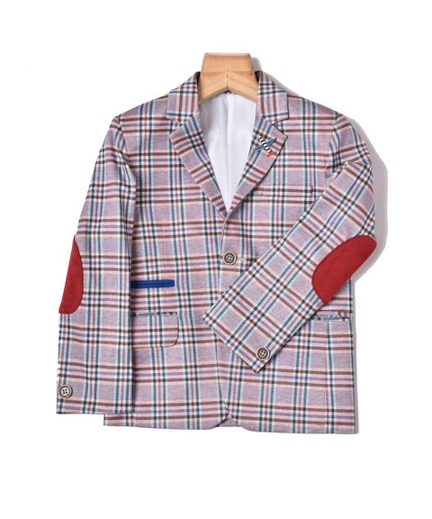 Pre-Order: Checkered Blazer with Maroon Elbow Patch