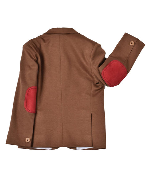 Pre-Order: Bronze Blazer with detailing on pockets and maroon Elbow Patch