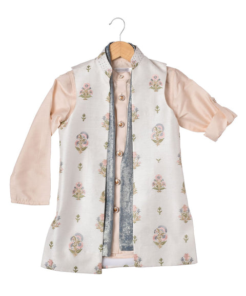 Pre-Order: Peach Kurta with Embroidery waistcoat