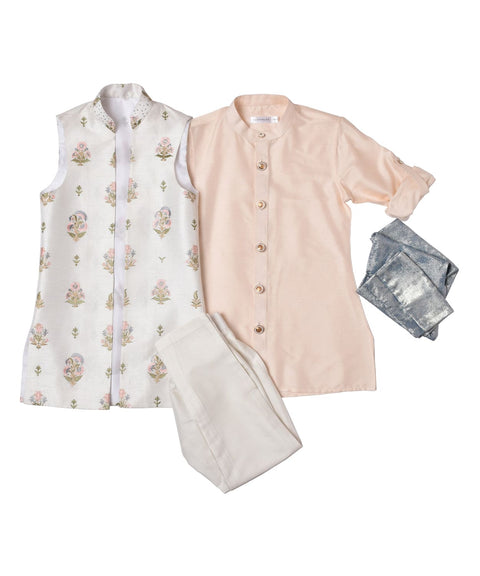 Pre-Order: Peach Kurta with Embroidery waistcoat