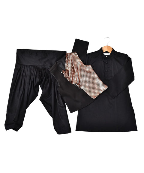 Pre-Order: Black Kurta with Sequence Fabric Comb Waistcoat