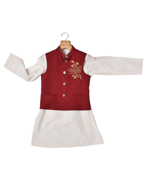 Pre-Order: White Kurta with Red Embroidered Waistcoat