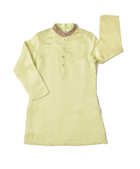 Pre-Order: Pista Green Kurta with Embroidery & Rani Pink waistcoat