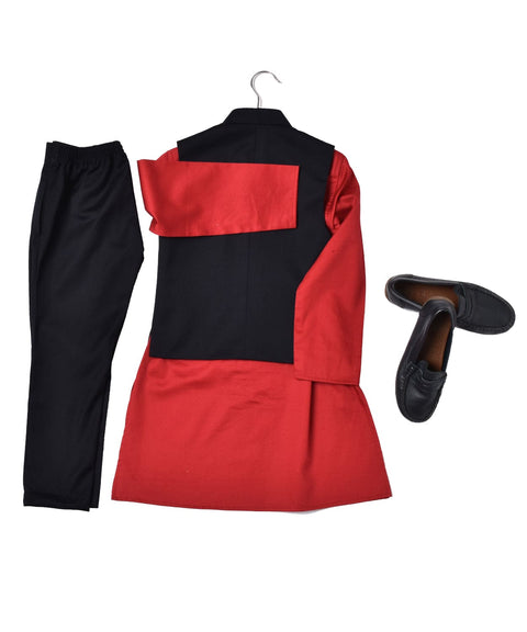 Pre-Order: Red Kurta with Black Embroidered waistcoat